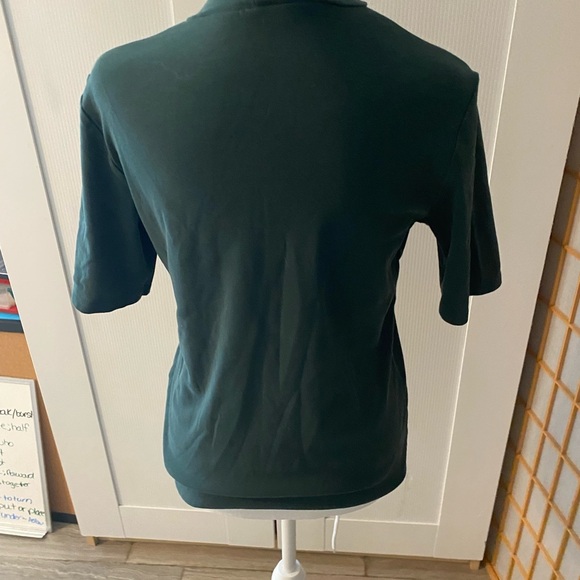 Uniqlo Top Women Sz Medium Olive Green Ribbed High Mock Neck Stretch Knit Ss - Picture 2 of 3